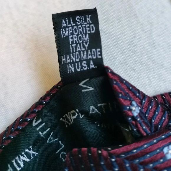 XMI PLATINUM SILK NECKTIE TIE MAROON WHITE DOTS HANDMADE - Picture 6 of 9